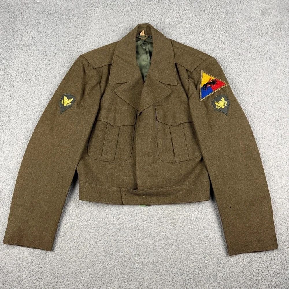 VTG Army Jacket Mens 36R Wool Military IKE Field Coat 50s Armored Patch